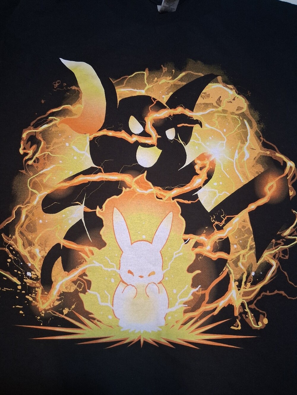 Gildan Anime-core Heavy Cotton Black Pikachu Fire Energy Streetwear Tee Large